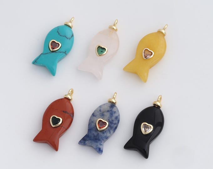 Fish Jewelry, Natural Stone Fish Necklace, Fish Pendant, 18K Gold Filled Fish Pendant,DIY Jewelry Supplies,27.6x12.6x6.6mm