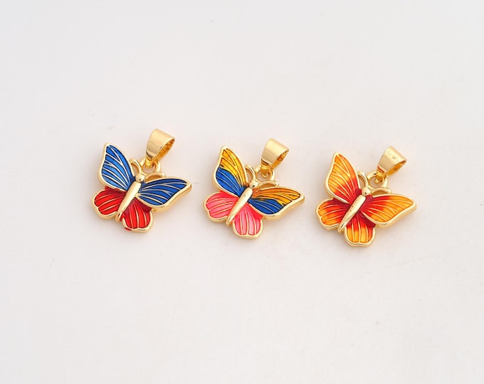 Enamel Butterfly Pendant,Insect Pendant,18K Gold Filled Butterfly Charm,DIY Jewelry Accessories,15.6x14.5x3mm