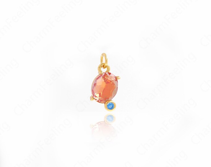 Micropavé CZ Oval Pendant, Oval Crystal Pendant, 18K Gold Filled Crystal Necklace, Crystal Charm, DIY Jewelry Accessories,18x8x7mm