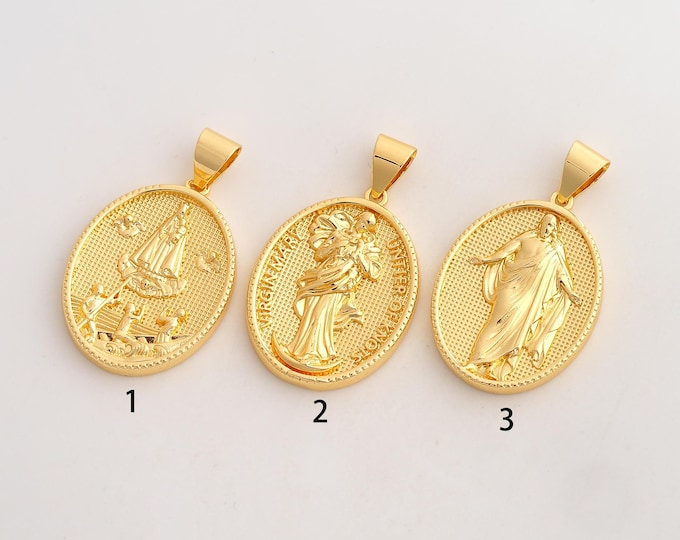 Virgin Mary Pendant,Religious Pendant,18K Gold Filled Jesus Charm,DIY Jewelry Accessories,42x25.3x3.5mm
