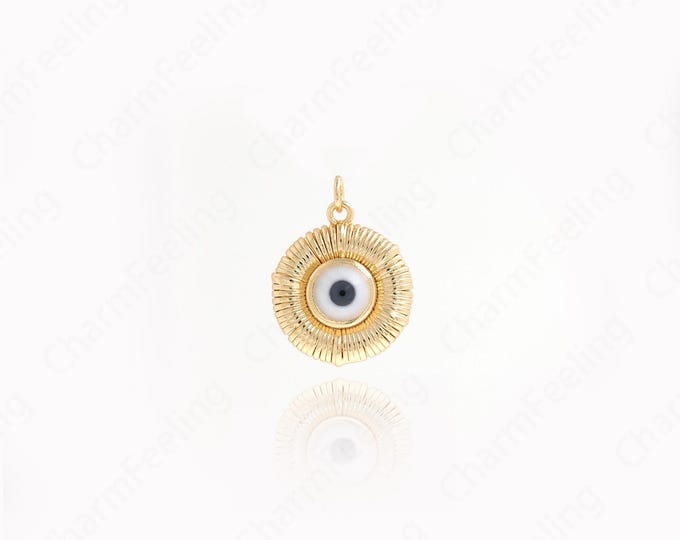 18K Gold Filled Round Eye Pendant,Enamel Eye Charm, Lucky Eye Necklace, DIY Jewelry Making Supplies, 25x19x5mm