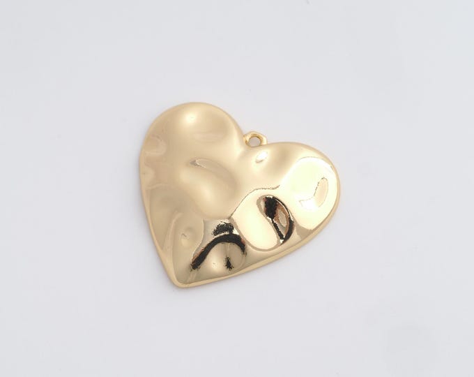 Heart Charm,Gold Heart Pendant, 18K Gold Filled Love Necklace,DIY Jewelry Accessories,26.8x29.8x4.7mm