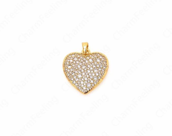 Micropavé CZ Love Necklace, 18K Gold Filled Crystal Heart Pendant, Crystal Charm, Love Charm, DIY Jewelry Accessories,34x27x3.3mm
