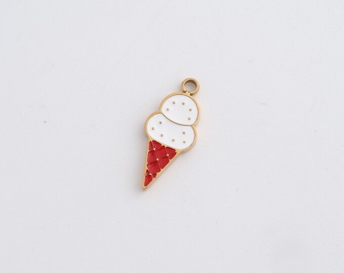 Stainless Steel Ice Cream Pendant,Dessert Charms,Enamel Ice Cream Charm, DIY Jewelry Supplies, 16.5x7x1.2mm