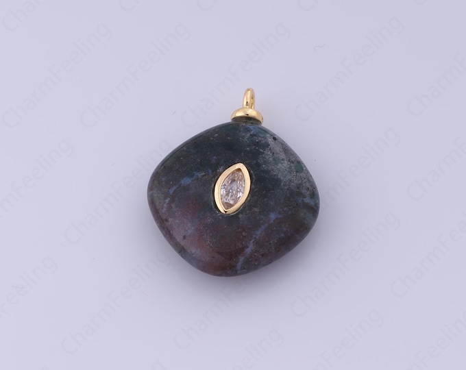 Natural Stone Pendant,Diamond Shape Charm,18K Gold Filled Gem Pendant,DIY Jewelry Supplies, 26.5x21.6x6.4mm