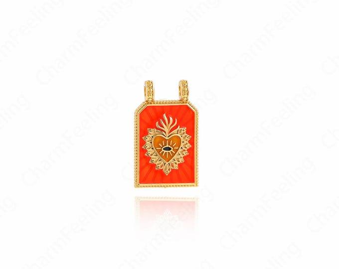 18K Gold Filled Rectangular Pendant,Heart Eye Charms,Square Pendant, Enamel Charm, DIY Jewelry Accessories,29x17.5x2mm