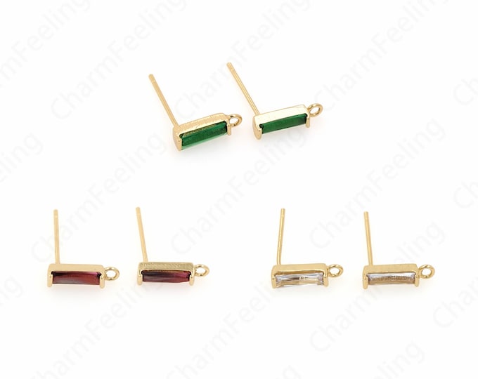 Solitaire Stud Earrings,Stud Earring Accessories,18K Gold Filled Square Earrings,Micropavé CZ Stud Earrings DIY Jewelry Supplies,12x16x2.5mm