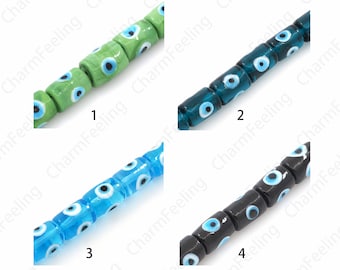 Barrel Beads, Glass Beads, Murano Glass Jewelry, Cylinder Beads, Eye Spacer Beads, Eye Jewelry, DIY Jewelry Supplies, 15x10mm