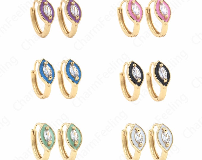 Enamel Earrings, Earring Charm, Heart Earrings, 18K Gold Filled Round Earrings,Micropavé CZ Eye Earrings,DIY Jewelry Supplies, 17x15x6.5mm