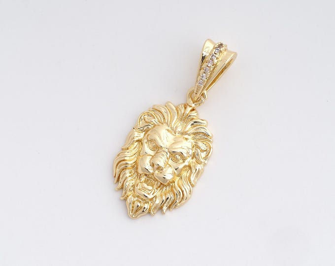 Gold Lion Pendant, Gold Lion Head Necklace, Lion Head charm,18K Gold Filled Lion Pendant, DIY Jewelry Making Accessories 34.5x14.8x3.7mm