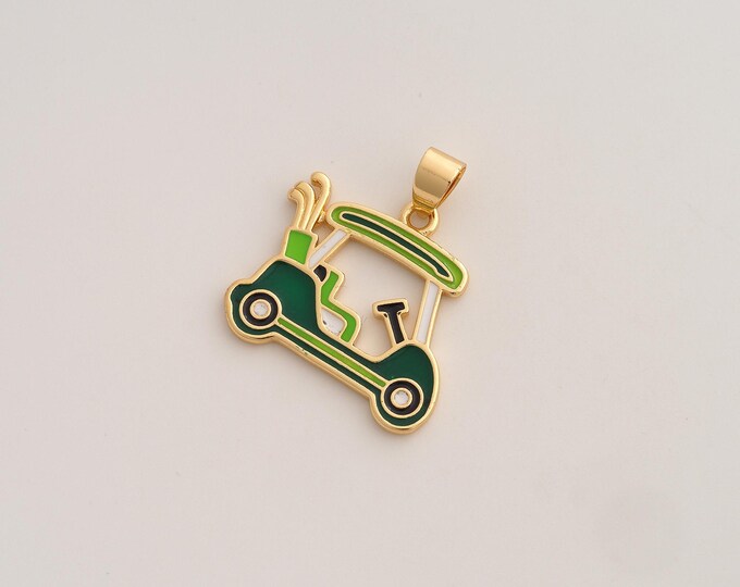 Enamel Golf Cart Pendant,Golf Pendant,18K Gold Filled Car Charm,DIY Jewelry Accessories,27x25x1.8mm