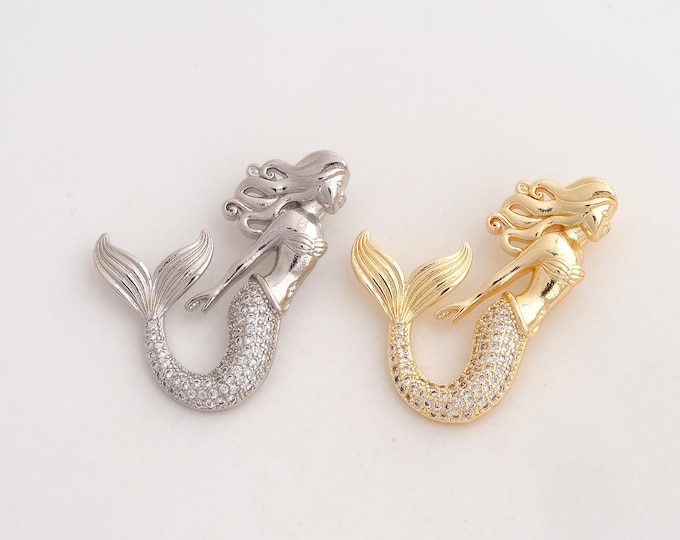 CZ Mermaid Pendant,Mermaid Pendant,18K Gold Filled Mermaid Charm,DIY Jewelry Accessories,34.3x25.2x4mm