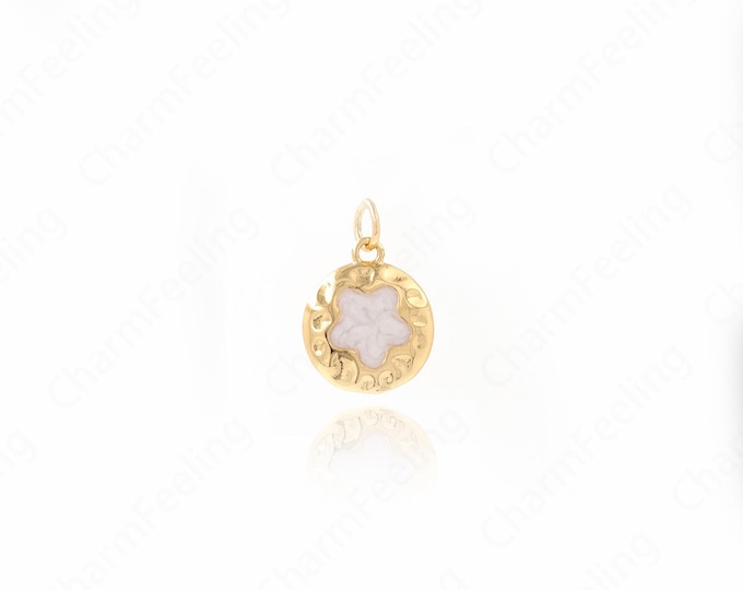 18K Gold Filled Flower Pendant,Flower Necklace,Micropavé CZ Plant Pendant,Plant Charm, DIY Jewelry Making Accessories, 18.5x12.6x2.5mm