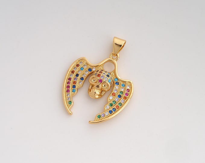 CZ Skull Pendant,Skull Pendant,18K Gold Filled Skull Charm,DIY Jewelry Accessories,29x22.2x5mm