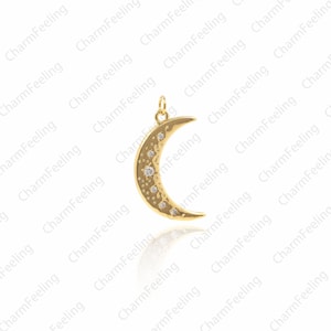 CZ gold half moon pendant, moon pendant, moon necklace, full moon ornament, crescent necklace 26.5 14 1.5mm 1pcs