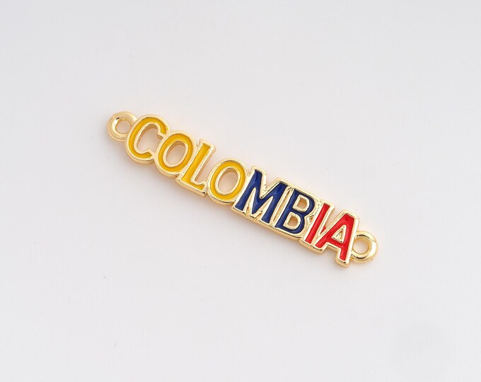 Enamel Colombia Letter Connector,Colombia Connector,18K Gold Filled Letter Connector,DIY Bracelet Accessories,35.4x6.5x1.8mm