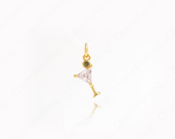Wine Glass Pendant,Enamel Charm,Juice Necklace, 18K Gold Filled Drink Pendant, Micropavé CZ Cup Pendant,DIY Jewelry Supplies, 16.5x7.5x3mm