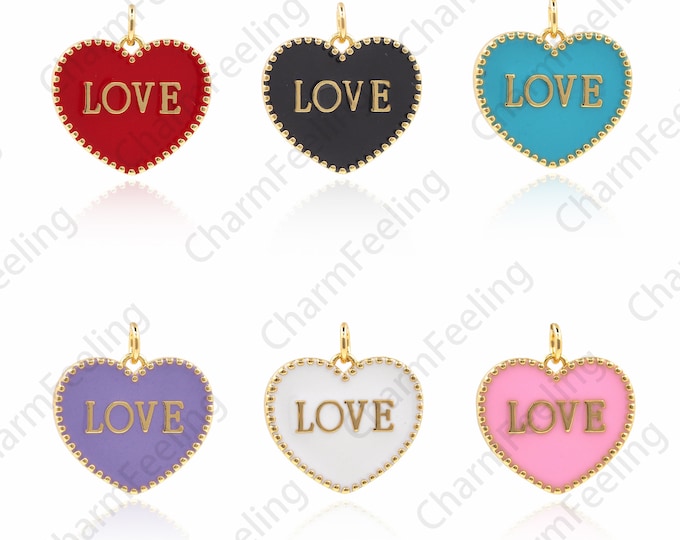 18K Gold Filled Heart-Shaped Enamel Pendant, CZ Enamel Heart-Shaped Necklace, Heart-Shaped Pendant, DIY Jewelry Accessories 21x20x2.4mm