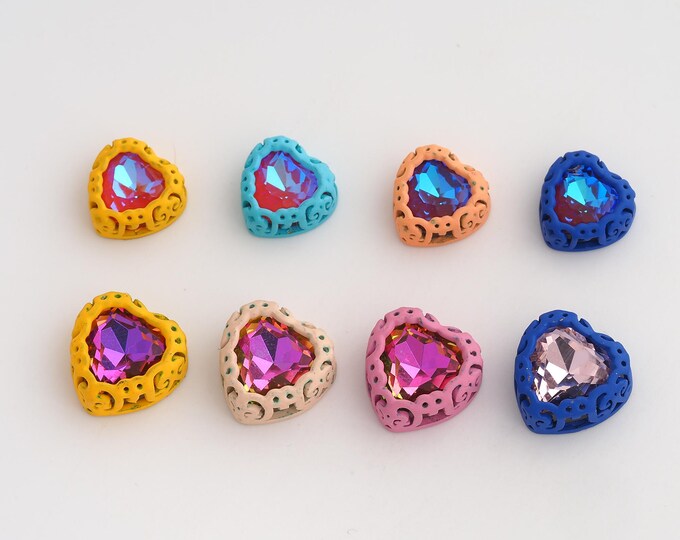 10 pcs Mixed 18K Gold Filled Gemstone Spacer Beads,Heart Gemstone Beads,Heart Beads,DIY Jewelry Supplies,Big 12x12mm Small 10x10mm