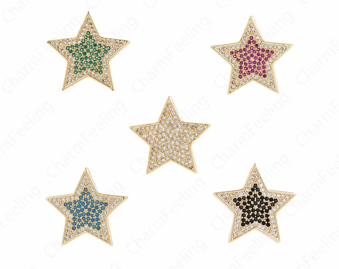 Celestial Charm,Pentagram Pendant, Dainty Pendant, Micropavé CZ Star Charm, 18K Gold Filled Star Jewelry,DIY Jewelry Supplies,20x19x4mm