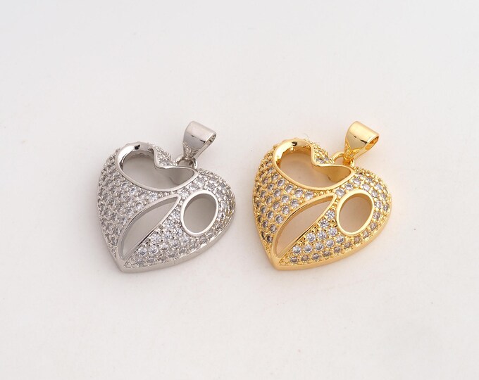 CZ Heart Pendant,Love Pendant,18K Gold Filled Heart Charm,DIY Jewelry Accessories,24x19x6.4mm