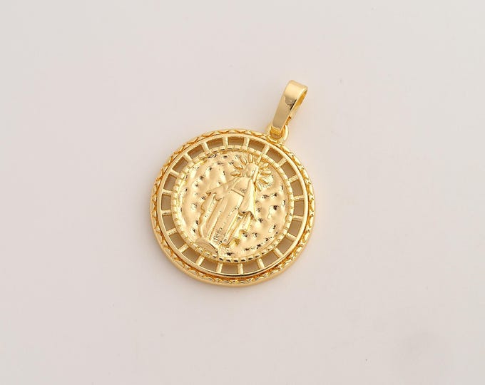 Virgin Mary Pendant,Religious Pendant,18K Gold Filled Catholic Charm,DIY Jewelry Accessories,32x23.7x3mm
