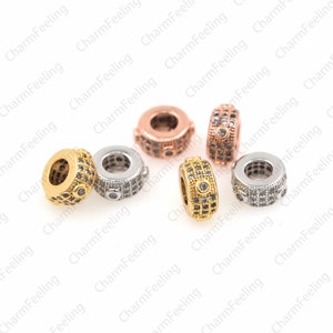CZ Pave Donut beads, Cubic Zirconia Cylinder Spacer Beads, Rondelle Beads，donut spacer beads 8.5×4mm  Hole 4mm  1pcs