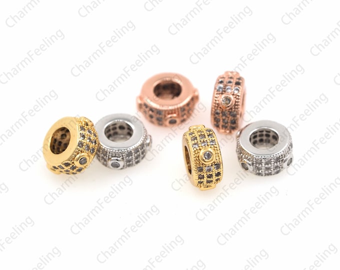 CZ Pave Donut beads, Cubic Zirconia Cylinder Spacer Beads, Rondelle Beads，donut spacer beads 8.5×4mm  Hole 4mm  1pcs