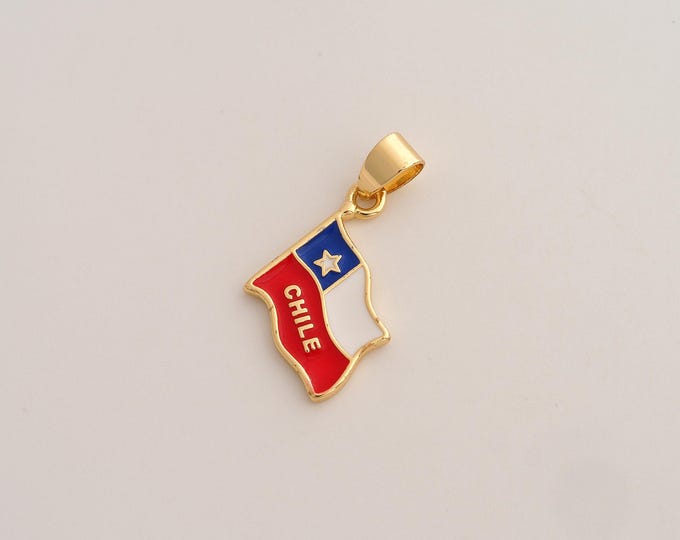 Enamel Chile Flag Pendant,Chile Pendant,18K Gold Filled Flag Charm,DIY Jewelry Accessories,23.5x14.7x1.7mm