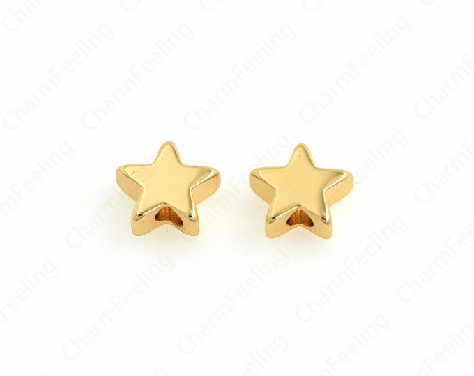 10 pcs Star Spacer Beads, 18K Gold Filled Pentagram Beads, Bracelet Beads, Necklace Beads, DIY Jewelry Supplies, 7.6x3mm