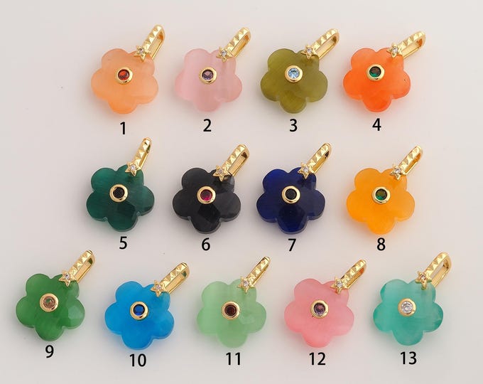 Flower Gemstone Pendant,Gemstone Pendant,18K Gold Filled Flower Charm,DIY Jewelry Accessories,23.6x17x7.5mm