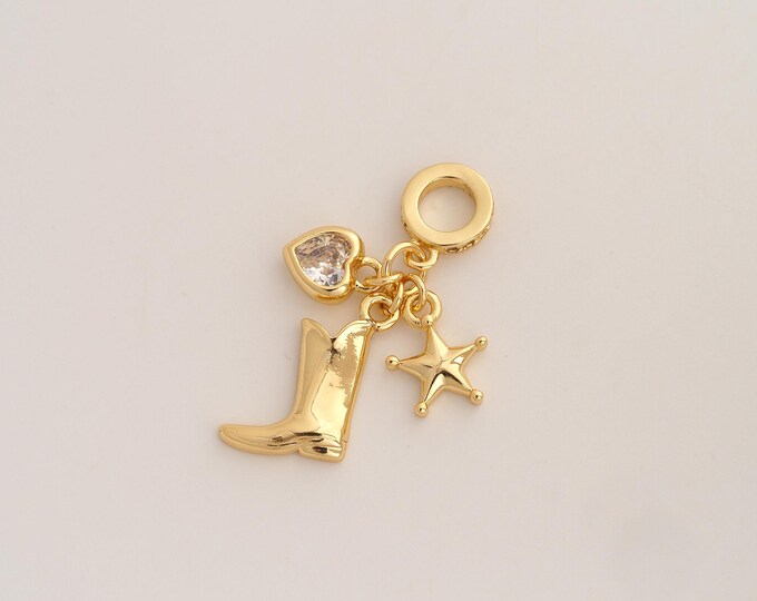 CZ Knight Boot Pendant,Heart Pendant,18K Gold Filled Star Charm,DIY Jewelry Accessories,34x20.3x3mm