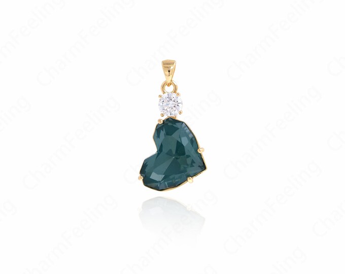 Micropavé CZ Love Necklace, 18K Gold Filled Crystal Heart Pendant, Crystal Charm, Love Charm, DIY Jewelry Accessories,32.5x15x8mm