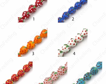 Strawberry Glass Beads, Fruit Spacer Beads, Strawberry Jewelry, Murano Glass Jewelry, Strawberry Beads, DIY Jewelry Supplies, 12x14mm