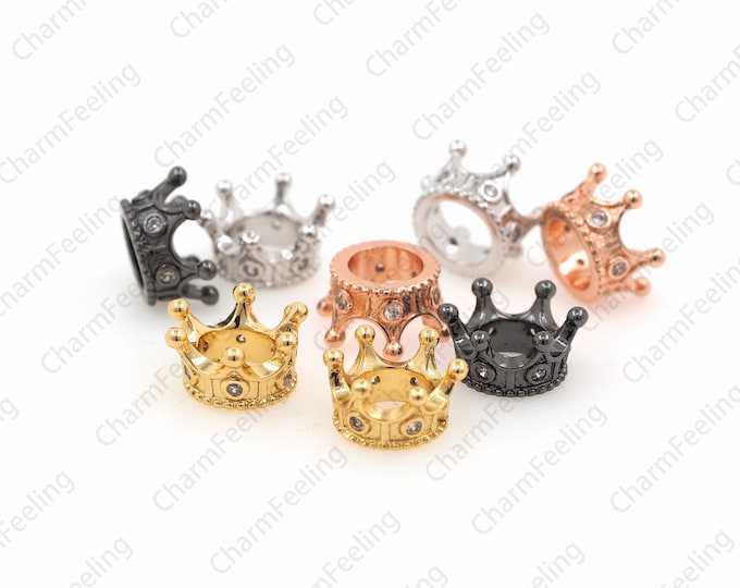 CZ Pave Crown beads, Cubic Zirconia Bead Cap,CZ Royal Crown Jewelry Supplies 15× 7.5mm hole 7mm  1pcs