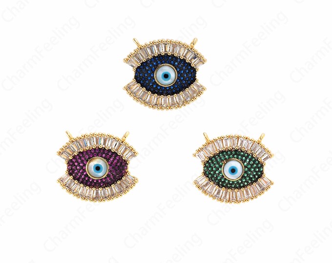 Micropavé CZ Beautiful Eye Necklace,Lucky Eye Charm,18K Gold Filled Eye Pendant, Eye Charm, DIY Jewelry Accessories, 19x22.5x5mm