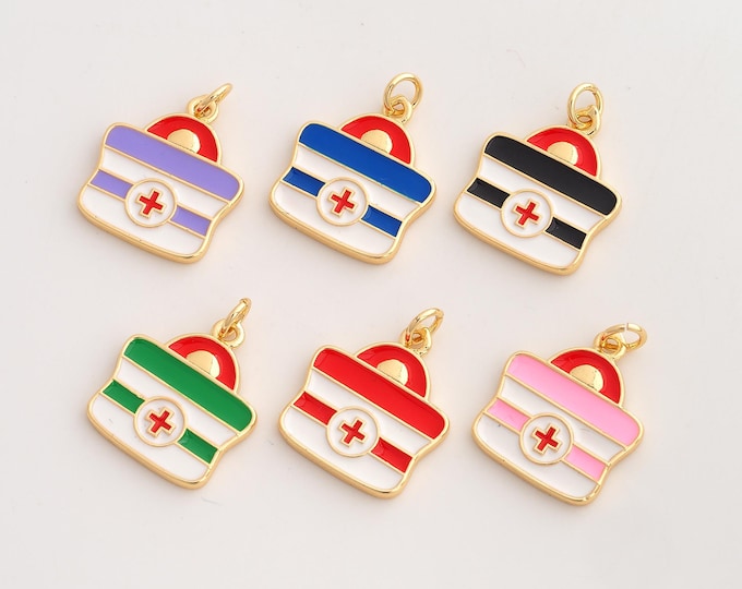 Enamel First Aid Kit Pendant,Medical Kit Pendant,18K Gold Filled Medical Charm,DIY Jewelry Accessories,22.5x17x2mm