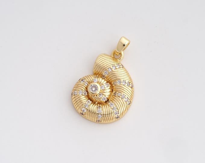 CZ Snail Shell Pendant,Shell Pendant,18K Gold Filled Snail Shell Charm,DIY Jewelry Accessories,25.6x16.4x4mm