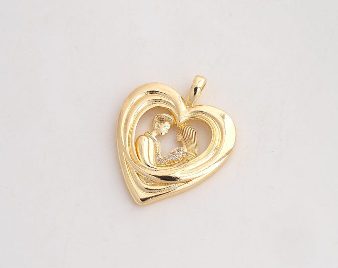 CZ Heart Pendant,Couple Pendant,18K Gold Filled Lover Charm,DIY Jewelry Accessories,33.2x26x2.8mm
