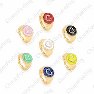 Heart Signet ring Ring,Enamel Engagement Ring, 18K Gold Filled Love Ring, Enamel Ring Jewelry, Gold Open Ring, Adjustable Ring, Gift For Her