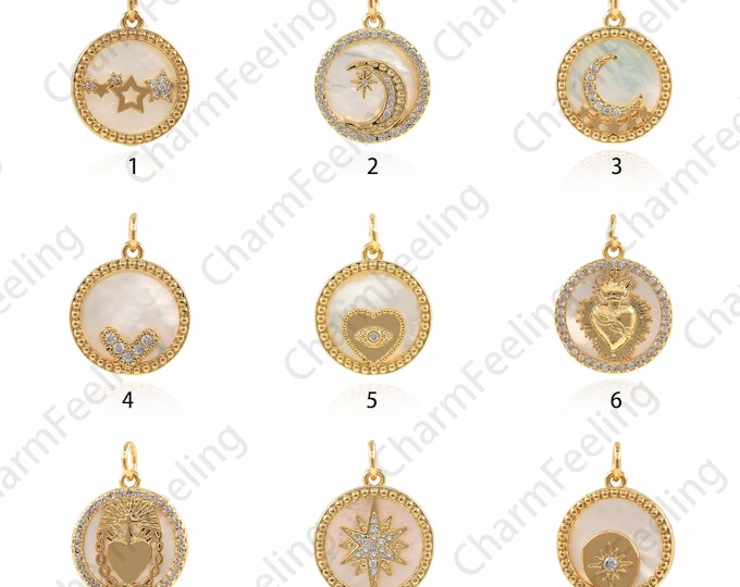 Pearl Charm, 18K Gold Filled Pearl Necklace, Moon Pendant, Micropavé CZ Eye Pendant, Heart Pendant, DIY Jewelry Accessories 21x16x2mm