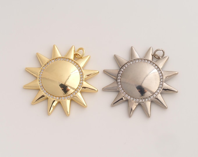 CZ Sun Pendant,Celestial Pendant,18K Gold Filled Sunburst Charm,DIY Jewelry Accessories,33.8x33x4.4mm