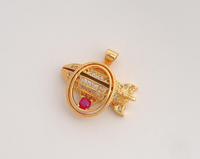 CZ Airship Pendant,Airship Pendant,18K Gold Filled Airship Charm,DIY Jewelry Accessories,23.6x25x7mm