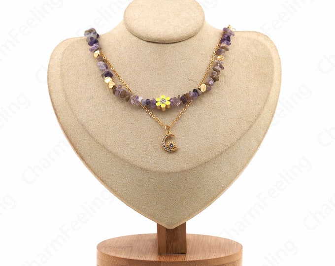Micropavé CZ Crescent Necklace, Pearl Necklace, Moon Necklace, 18K Gold Filled Real Pearl Necklace, Gift For Her, 40cm