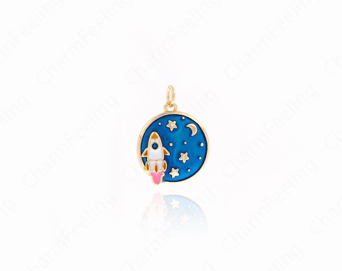 Enamel Universe Charms,Rocket Pendant, CZ Rocket Necklace, Enamel Charms, DIY Jewelry Making Accessories 21.7x16x3.7mm