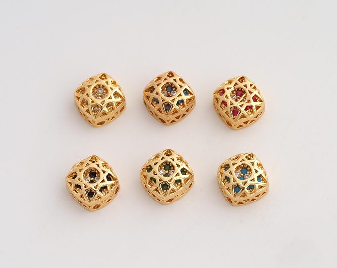 10 pcs 18K Gold Filled Gemstone Spacer Beads,Square Gemstone Beads,Square Beads,DIY Jewelry Supplies,8mm