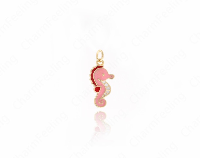 18K Gold Filled Enamel Seahorse Pendant,Enamel Necklace,Seahorse Charm,Sea Animal Pendant,DIY Jewelry Supplies,22.2x9.5x2.5mm