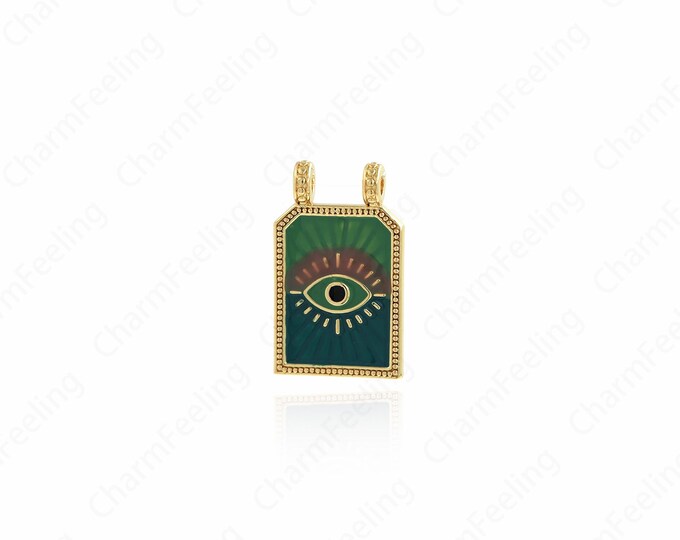 18K Gold Filled Square Eye Pendant,Enamel Eye Necklace, Eye Charm, Rhinestone Necklace, DIY Jewelry Accessories, 29x17.6x2mm