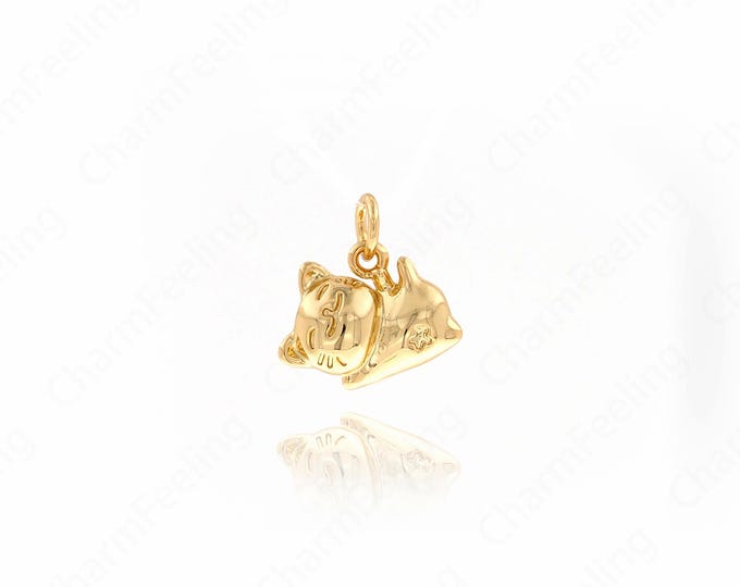 18K Gold Filled Cat Pendant, Micropavé CZ Cat Necklace, Cute Jewelry, Animal Pendant, Animal Charm, DIY Jewelry Accessories, 13.5x13x4.8mm