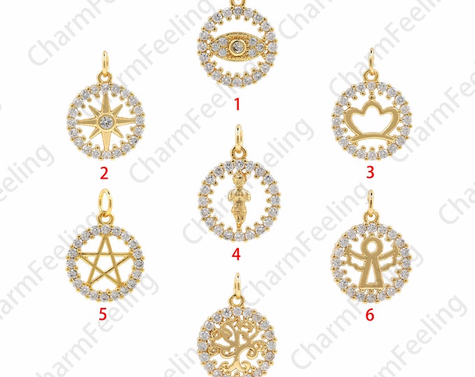 Round Pendant,Micropavé CZ Eye Pendant,Polaris Pendant,Tree Pendant,Character Pendant,A Variety Of Options,Jewelry Accessories,20x14x2.5mm